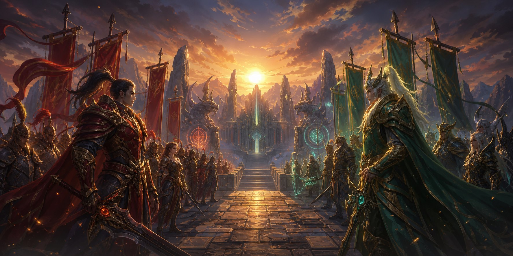 Duas guildas diante da arena de batalha